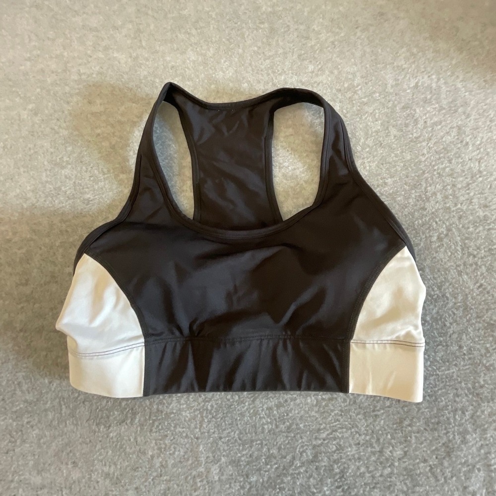 Fabletics Womens Colorblock Racerback Sports Bra Black White Medium Impact Small